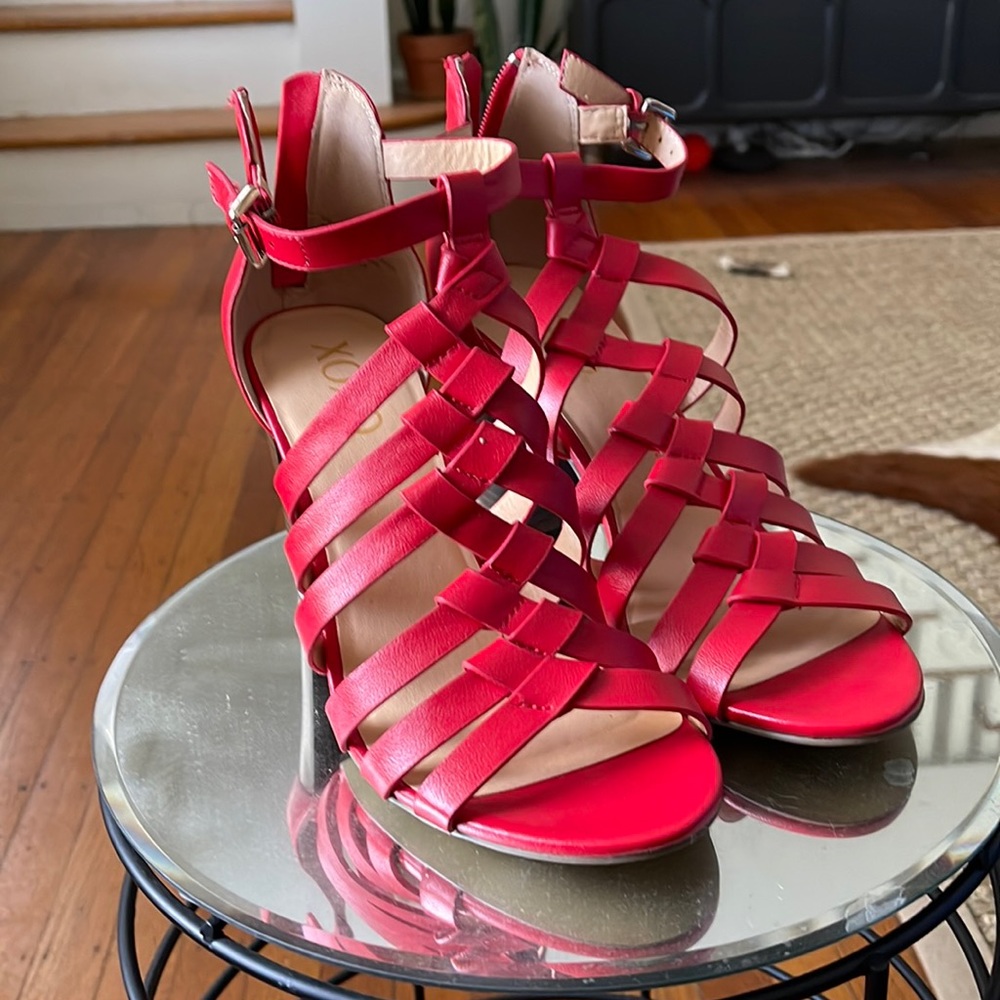 Cherry red strappy heels